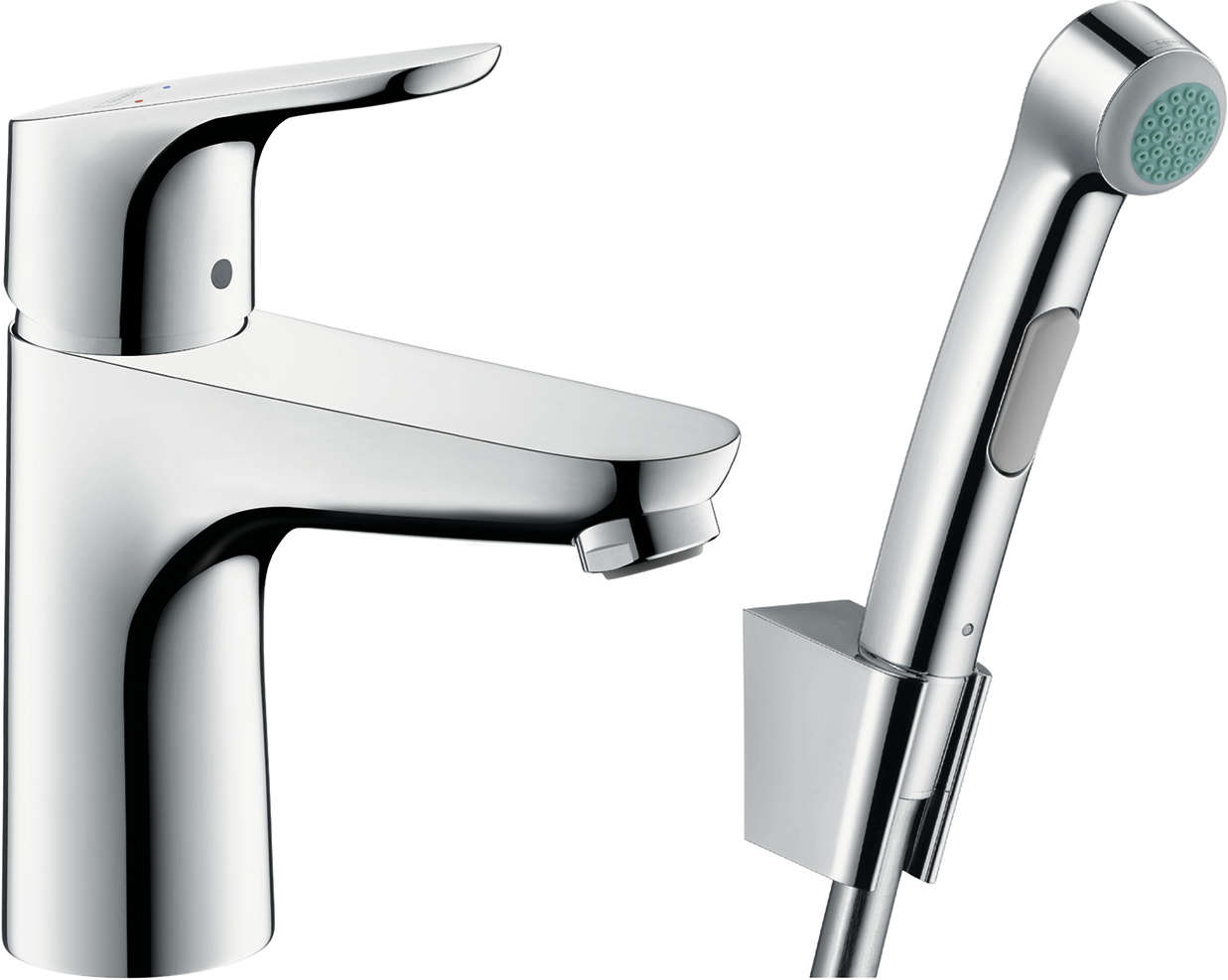 Смеситель для раковины Hansgrohe Focus 31927000 с гигиеническим душем и донным клапаном Push-Open