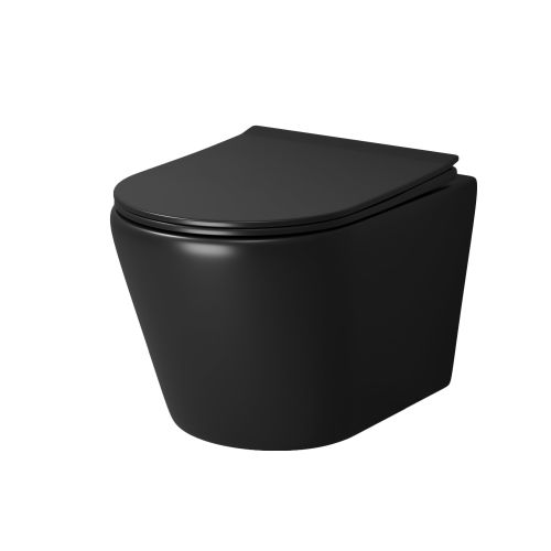 Унитаз GR-4478BMS Fly (520*360*350) ЧЕРНЫЙ МАТОВЫЙ подвесной БЕЗОБОДКОВЫЙ с тонкой крышкой, 1 место