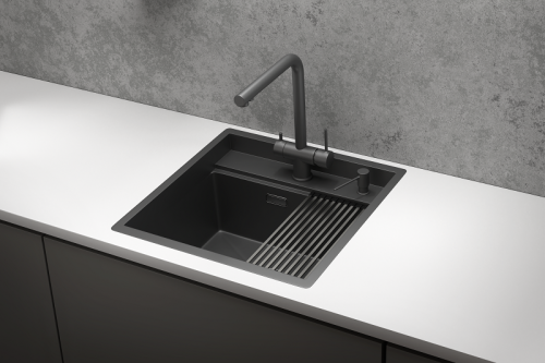 KS-5051, ЧЕРНЫЙ МАТОВЫЙ, стальная кухонная мойка KITCHEN SPACE