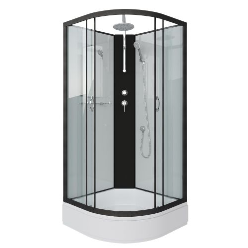 Душ.каб. NG-6701-14BKT (900х900х2100-2400) средний поддон(26см) стекло ПРОЗРАЧНОЕ черные профиля 4 места