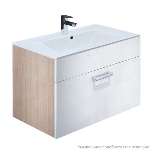Тумба под плоский умывальник, 80 см, подвесная, белая/под дерево, Mirro, IDDIS, MIR80W2i95. Подходит умывальник 0138000i28