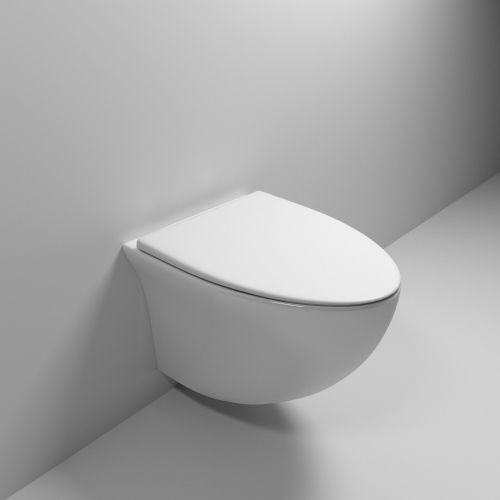 Унитаз GR-4456S (520*360*370) БЕЛЫЙ подвесной БЕЗОБОДКОВЫЙ с тонкой крышкой, 1 место