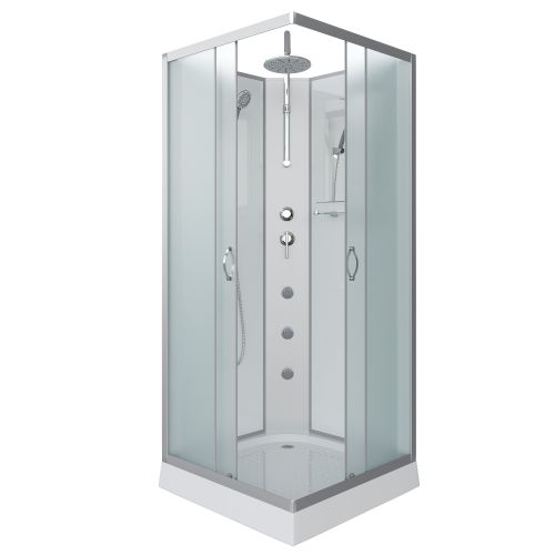 Душ.каб. NG-1101-14BKTG (900х900х2100-2400) низкий поддон(13см) стекло МАТОВОЕ 3 места с полкой