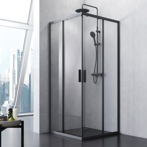 W93G-403-090BT Душевое ограждение Gem S Square Slide 90x90 стекло прозрачное, профиль черный матовый