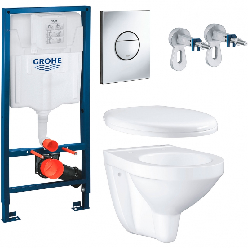Комплект унитаза с инсталляцией  4 в 1 Grohe Bau Ceramic  39499000 унитаз, инсталляция, сиденье c  микролифтом, клавиша смыва Хром