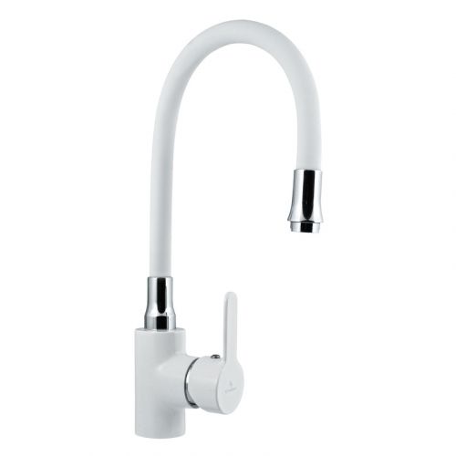 Смеситель для мойки с высоким изливом из силикона,одноручный,белый Ф26, Славен