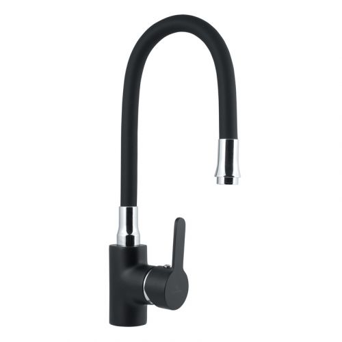 Смеситель для мойки с высоким изливом из силикона,одноручный,черный  Ф27, Славен