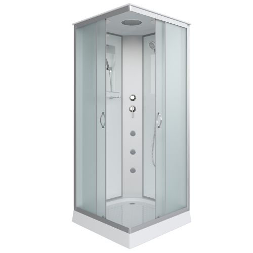 Душ.каб. NG-1101-14G (900х900х2150) низкий поддон(13см) стекло МАТОВОЕ 3 места с полкой