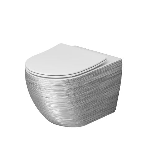 Унитаз GR-4411SWS Color (550*365*395) СЕРЕБРО внутри БЕЛЫЙ подвесной БЕЗОБОДКОВЫЙ