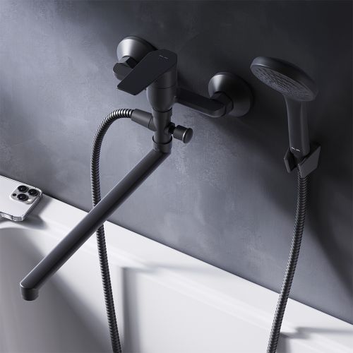 F90A90122 Gem, смеситель д/ванны/душа, излив 350 мм, черн