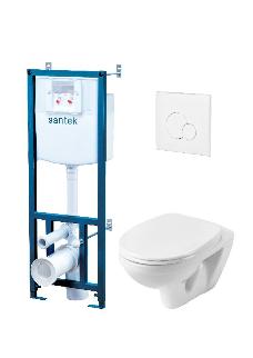 Комплект Santek Бореаль 1WH302464 подвесной унитаз+инсталляция+сиденье+панель белого цвета