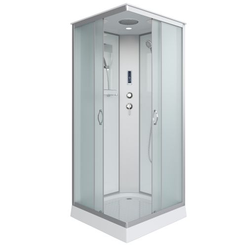 Душ.каб. NG-1101-14P (900х900х2150) низкий поддон(13см) стекло МАТОВОЕ 3 места с полкой