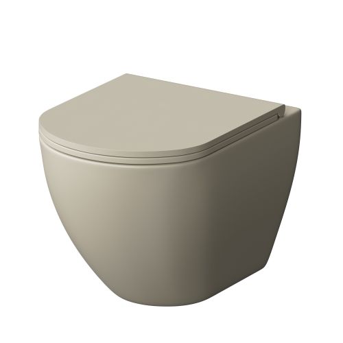 Унитаз GR-4455BEMS (485*360*375) БЕЖЕВЫЙ МАТОВЫЙ подвесной БЕЗОБОДКОВЫЙ с тонкой крышкой