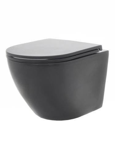 AQM2002MB Унитаз подвесной AQUAme с сиденьем SoftClose, технология смыва Rimless, скрыт. крепеж. Черный мат
