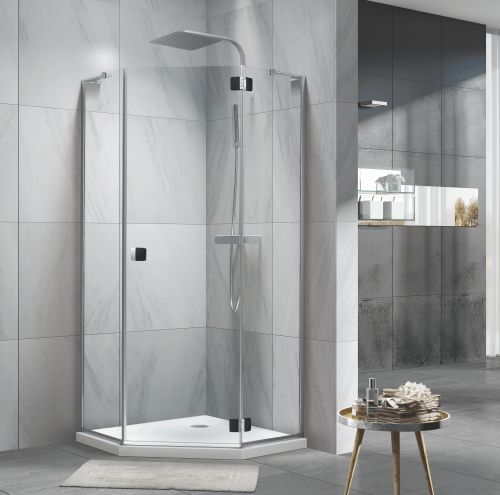 Душевое ограждение "KOLLER POOL" NEON N90PСB 900x900x1950 прозрачное Transparent  8мм CALC FREE хром/чёрный