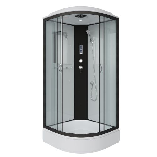 Душ.каб. NG-6701-14P (900х900х2150) средний поддон(26см) стекло ПРОЗРАЧНОЕ черные профиля 4 места