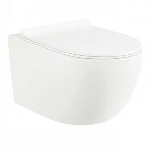 Унитаз подвесной Esfera , белый, горизонтальный выпуск, безободковый, в комплекте с сиденьем микролифт  дюропласт Selena E001WG