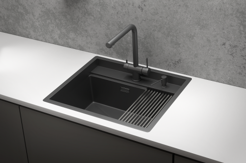 KS-6051, ЧЕРНЫЙ МАТОВЫЙ, стальная кухонная мойка KITCHEN SPACE