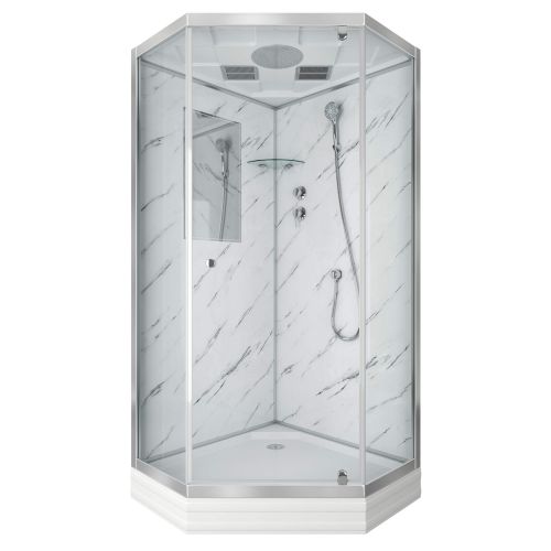 Душ.каб. NG-7701DM (900x910х2120)  низкий поддон (15см) стенки МРАМОР 3 места