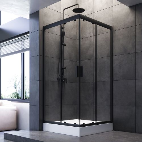 W90G-403-090BT Душевое ограждение Gem Square Slide 90x90 стекло прозрачное, профиль черный матовый,