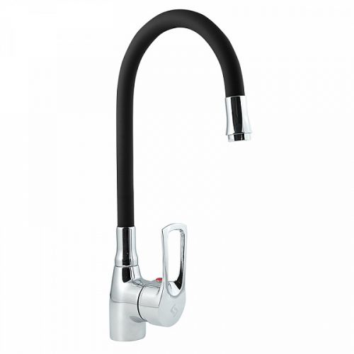 Смеситель для мойки с высоким изливом из силикона, черный, Ц2Ч, Славен