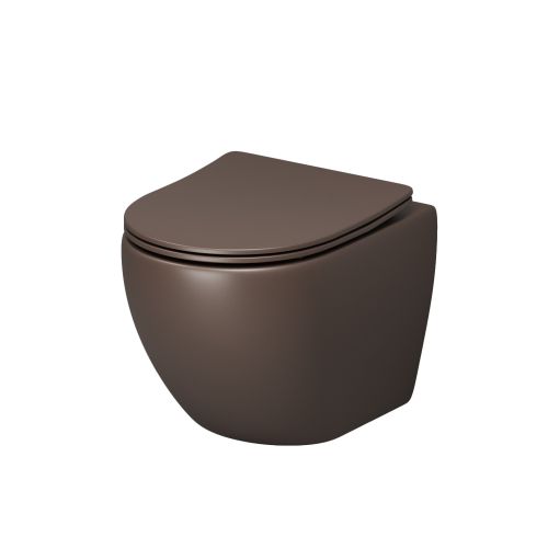 Унитаз GR-4455BRMS Color (485*365*360) КОРИЧНЕВЫЙ МАТОВЫЙ подвесной БЕЗОБОДКОВЫЙ с тонкой крышкой
