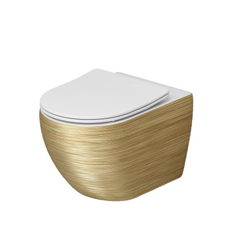 Унитаз GR-4411GWS Color (550*365*395) ЗОЛОТОЙ внутри БЕЛЫЙ подвесной БЕЗОБОДКОВЫЙ