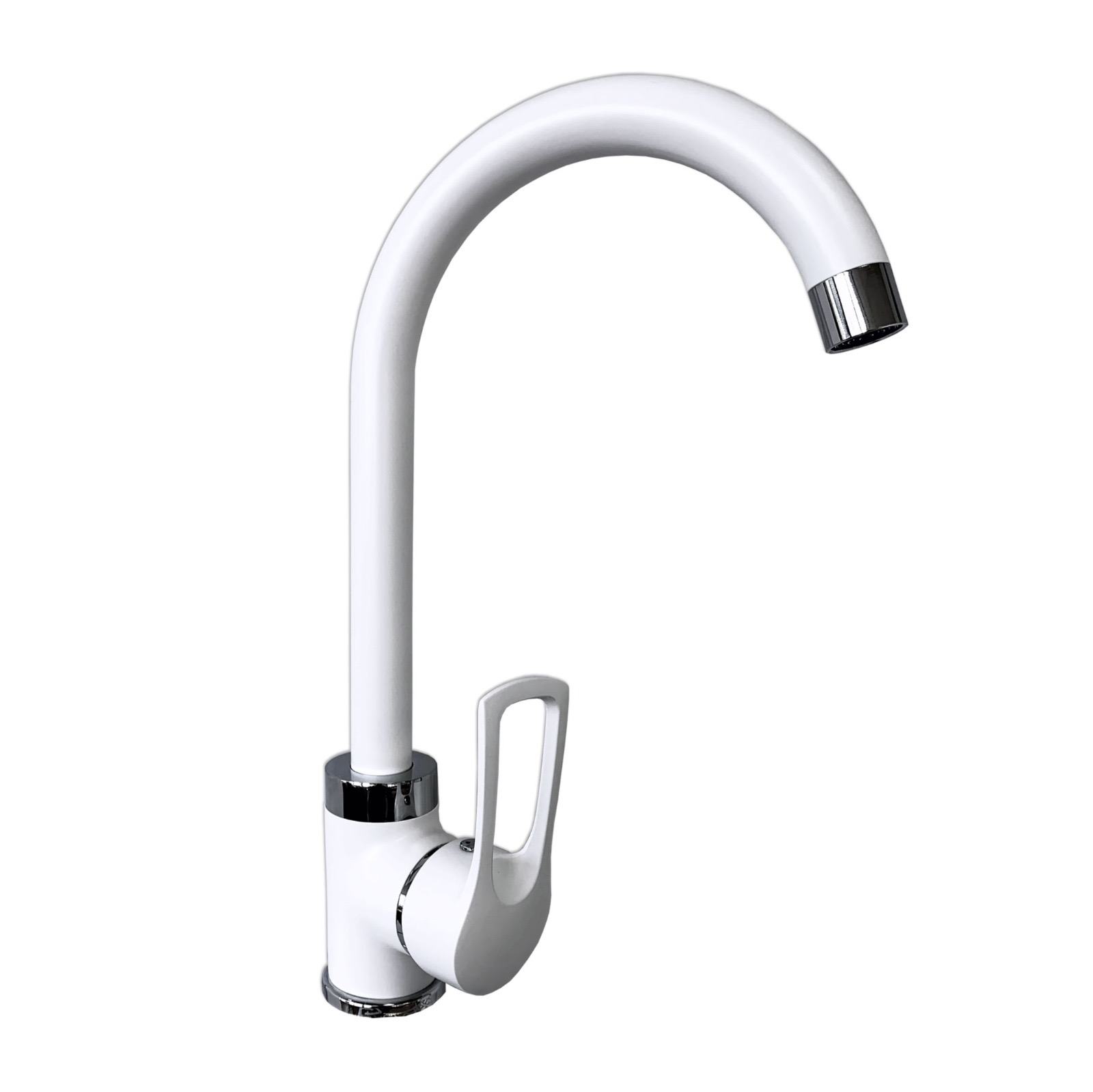 Смеситель для кухонной мойки белый, с высоким изливом Славен СЛ-ОД-1БЛ