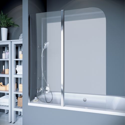 Шторка для ванны "KOLLER POOL" двухэлементная Waterfall Line QP 95 Right 1150x1400 прозрачная Transparent  6мм CALC FREE хром