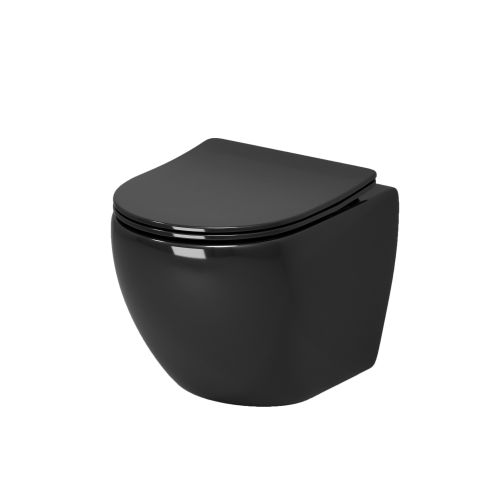 Унитаз GR-4455BS Color (485*365*360) ЧЕРНЫЙ подвесной БЕЗОБОДКОВЫЙ  с тонкой крышкой