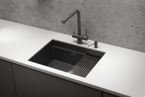 KS-6045U, ЧЕРНЫЙ МАТОВЫЙ, стальная кухонная мойка KITCHEN SPACE