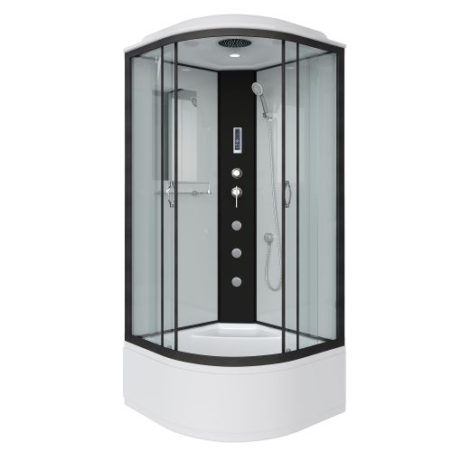 Душ.каб. NG-6708-14F (900х900х2150) высокий поддон(40см) стекло ПРОЗРАЧНОЕ черные профиля 4 места