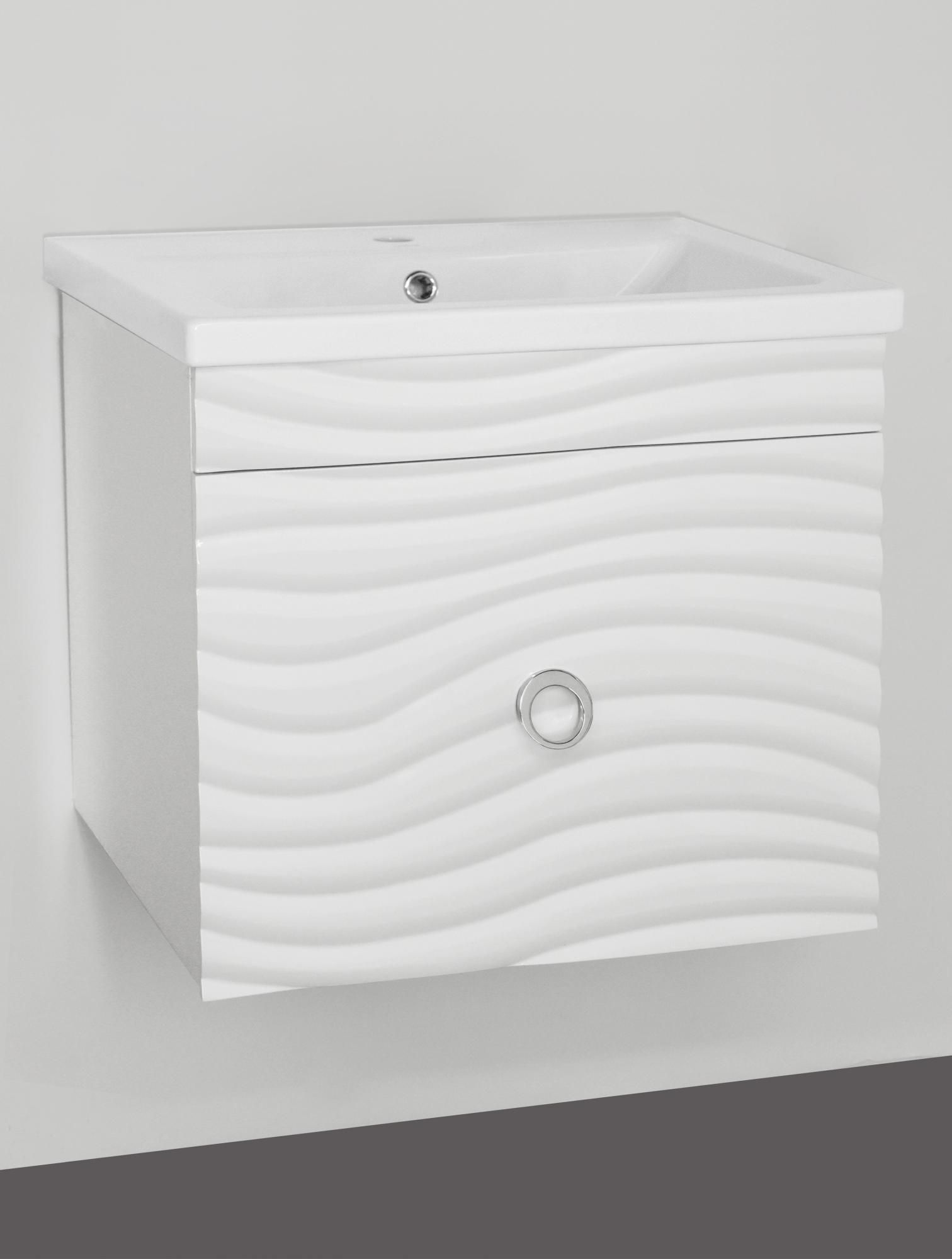 Тумба  Style Line подвесная Вероника 60 под раковину Комо 60, Люкс белая, PLUS