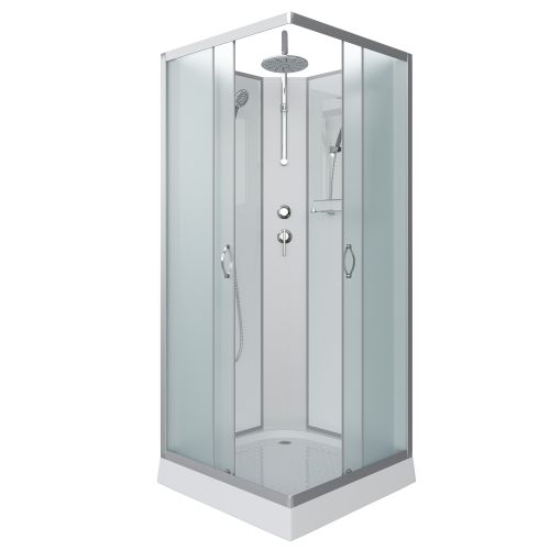 Душ.каб. NG-1101-14BKT (900х900х2100-2400) низкий поддон(13см) стекло МАТОВОЕ 3 места с полкой