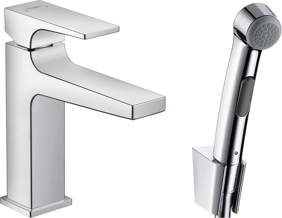 Смеситель для раковины Hansgrohe Metropol 32522000 с гигиеническим душем и донным клапаном Push-Open