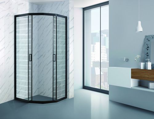 Душевое ограждение Loranto, стекло 6мм с рисунком, черный алюм.профиль, БЕЗ поддона 90х90х195 (CS-837A-1)