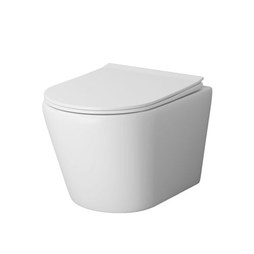 Унитаз GR-4478MS Fly (520*360*350) БЕЛЫЙ МАТОВЫЙ подвесной БЕЗОБОДКОВЫЙ с тонкой крышкой, 1 место