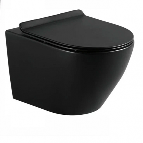 Унитаз подвесной Circulo , черный матовый,  горизонтальный выпуск, безободковый, в комплекте с  быстросьемным сиденьем микролифт  дюропласт Selena C001NM