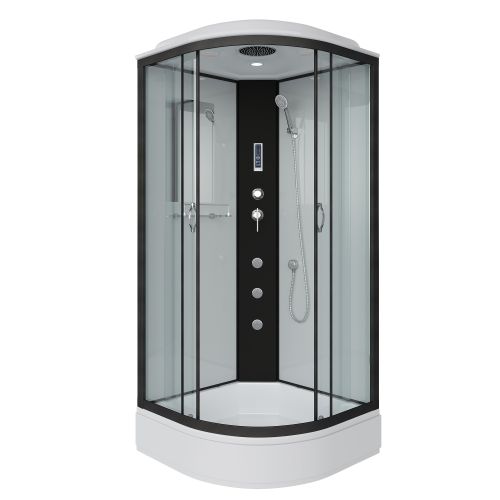 Душ.каб. NG-6703-14F (800х800х2150) средний поддон(26см) стекло ПРОЗРАЧНОЕ черные профиля 4 места