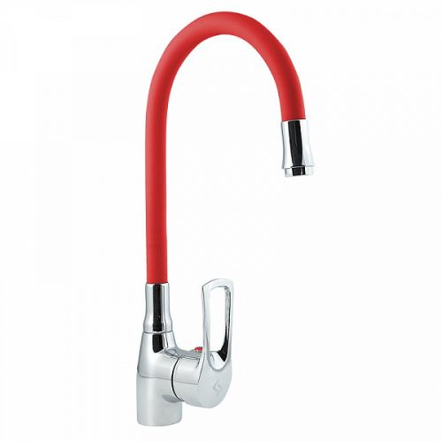 Смеситель для мойки с высоким изливом из силикона, красный, Ц2К, Славен