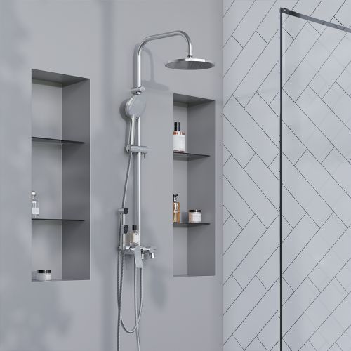 977770000 Jupiter, ДС с ванно-душевым смесителем-полкой и гиг.душем, хром