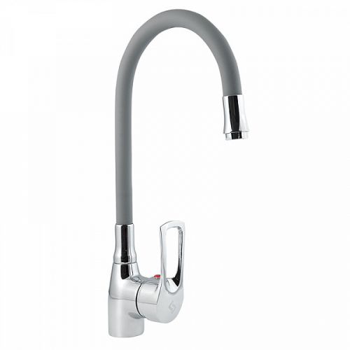 Смеситель для мойки с высоким изливом из силикона, серый, Ц2Г, Славен