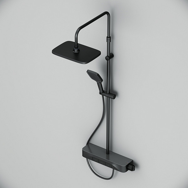 F078F222 Func, душ. система: см-ль-полка д/душа с ТМС: душ.штанга, верхн. душ квадр., ручн.душ, черн