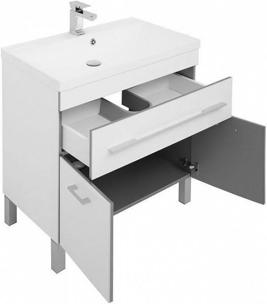 Тумба с раковиной Aquanet Верона 75 белый (напольная 1 ящик 2 дверцы) 00287670