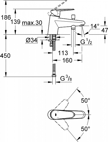 Смеситель для ванны с душем Grohe Eurodisc Cosmopolitan 33192002