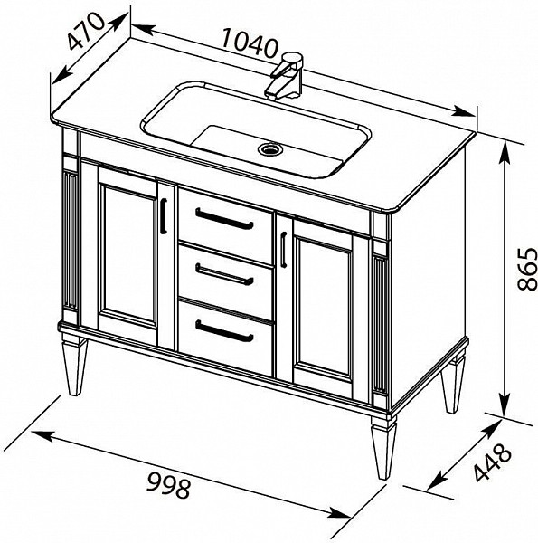 Тумба под раковину Aquanet Селена 105 белый/серебро (3 ящика, 2 дверцы) 00201651