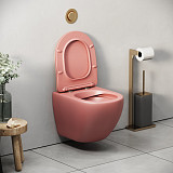 Унитаз GR-4455PIMS Color (495*365*375) РОЗОВЫЙ МАТОВЫЙ подвесной БЕЗОБОДКОВЫЙ с тонкой крышкой
