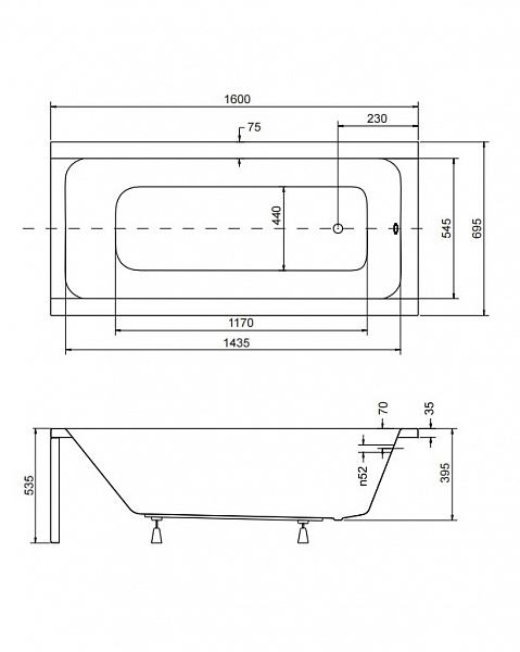 Акриловая ванна Besco Modern 160x70 WAM-160-MO