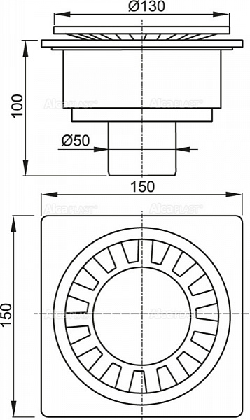 Сливной трап AlcaPlast APV16 150 x 150/50