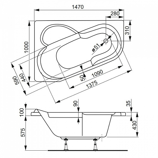 Акриловая ванна Vagnerplast Selena 147x100 правая VPBA141SEL3PE-04